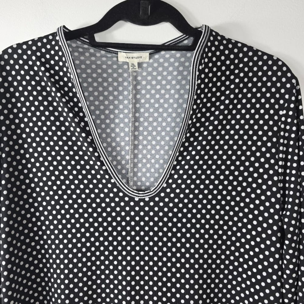 MAX STUDIO Black White Polka Dot Bell Sleeve XL‎  Midi Dress
